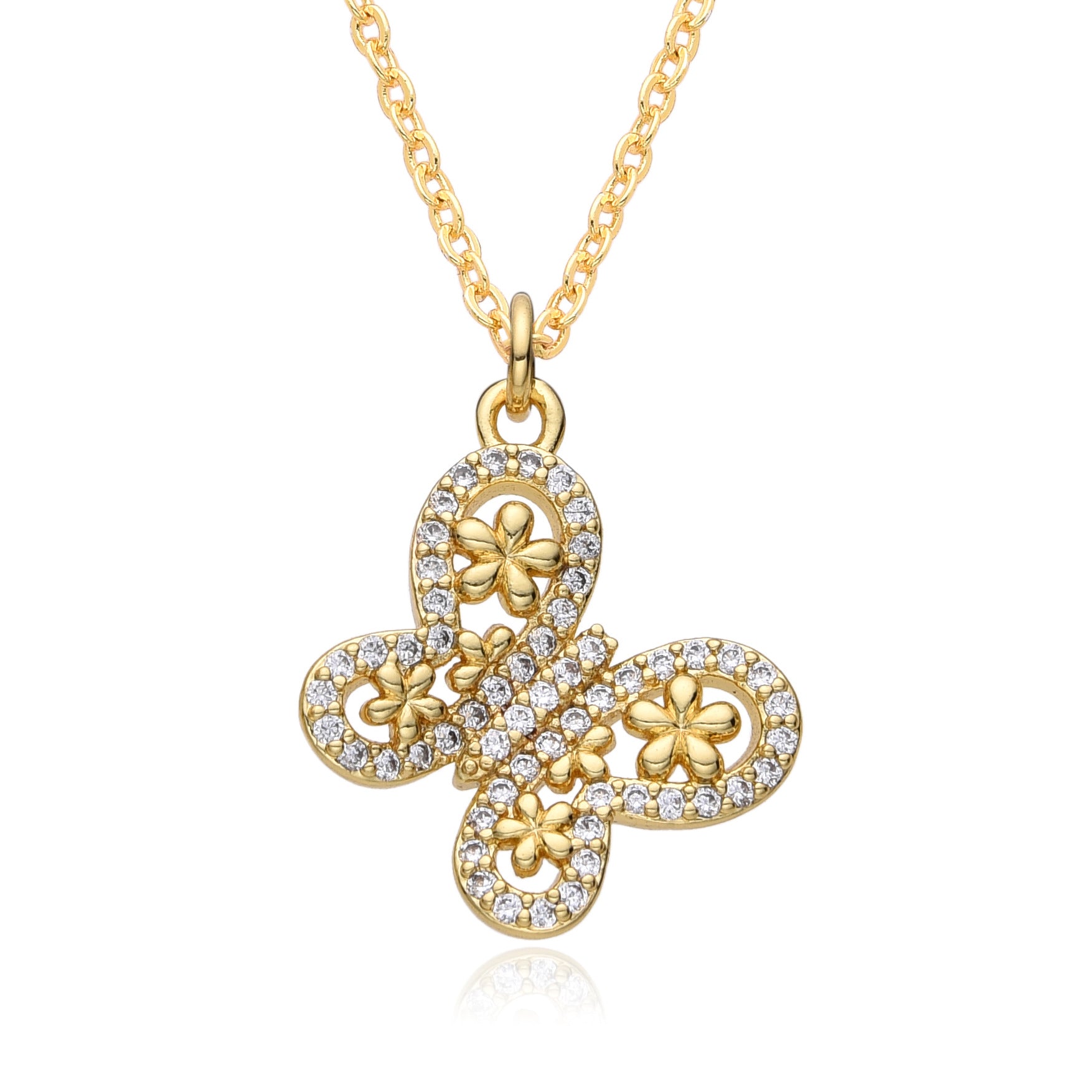 Wholesale Copper Gold Plated Micro-paved Butterfly Pattern Necklace